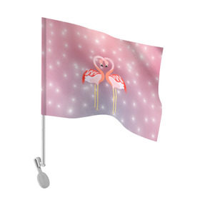 Флаг для автомобиля с принтом Влюбленные фламинго в Санкт-Петербурге, 100% полиэстер | Размер: 30*21 см | 14 февраля | день всех влюбленных | любовь | птицы | фламинго