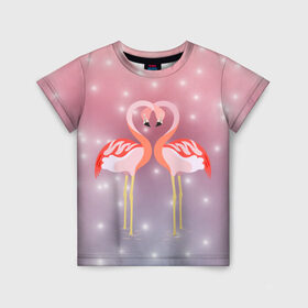 Детская футболка 3D с принтом Влюбленные фламинго в Санкт-Петербурге, 100% гипоаллергенный полиэфир | прямой крой, круглый вырез горловины, длина до линии бедер, чуть спущенное плечо, ткань немного тянется | 14 февраля | день всех влюбленных | любовь | птицы | фламинго
