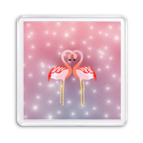Магнит 55*55 с принтом Влюбленные фламинго в Санкт-Петербурге, Пластик | Размер: 65*65 мм; Размер печати: 55*55 мм | 14 февраля | день всех влюбленных | любовь | птицы | фламинго