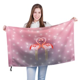 Флаг 3D с принтом Влюбленные фламинго в Санкт-Петербурге, 100% полиэстер | плотность ткани — 95 г/м2, размер — 67 х 109 см. Принт наносится с одной стороны | 14 февраля | день всех влюбленных | любовь | птицы | фламинго