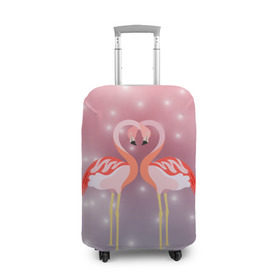 Чехол для чемодана 3D с принтом Влюбленные фламинго в Санкт-Петербурге, 86% полиэфир, 14% спандекс | двустороннее нанесение принта, прорези для ручек и колес | 14 февраля | день всех влюбленных | любовь | птицы | фламинго
