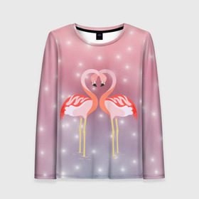 Женский лонгслив 3D с принтом Влюбленные фламинго в Санкт-Петербурге, 100% полиэстер | длинные рукава, круглый вырез горловины, полуприлегающий силуэт | 14 февраля | день всех влюбленных | любовь | птицы | фламинго