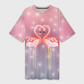 Платье-футболка 3D с принтом Влюбленные фламинго в Санкт-Петербурге,  |  | 14 февраля | день всех влюбленных | любовь | птицы | фламинго