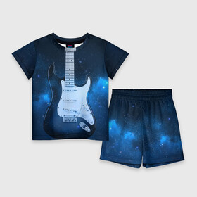 Детский костюм с шортами 3D с принтом Космическая гитара в Санкт-Петербурге,  |  | fender | stratocaster | вселенная | галактика | гитра | космос | музыка | рок | рокнрол | стратокастер | туманность | фендер | электро | электрогитара