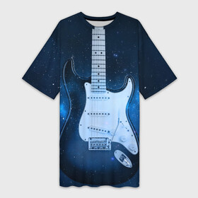 Платье-футболка 3D с принтом Космическая гитара в Санкт-Петербурге,  |  | fender | stratocaster | вселенная | галактика | гитра | космос | музыка | рок | рокнрол | стратокастер | туманность | фендер | электро | электрогитара