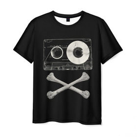 Мужская футболка 3D с принтом Pirate Music в Санкт-Петербурге, 100% полиэфир | прямой крой, круглый вырез горловины, длина до линии бедер | 80s | 90s | bone | dance | disco | music | pirate | retro | skelet | skull | tape | диско | кассета | кости | музыка | пират | ретро | скелет | череп