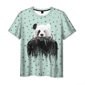 Мужская футболка 3D с принтом Панда-художник в Санкт-Петербурге, 100% полиэфир | прямой крой, круглый вырез горловины, длина до линии бедер | animal | art | artist | bear | beast | design | panda | style | арт | дизайн | животное | зверь | кисть | краски | медведь | панда | стиль | художник