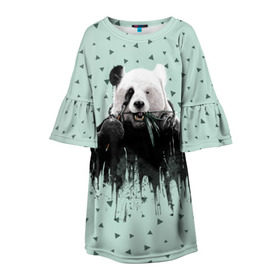 Детское платье 3D с принтом Панда-художник в Санкт-Петербурге, 100% полиэстер | прямой силуэт, чуть расширенный к низу. Круглая горловина, на рукавах — воланы | animal | art | artist | bear | beast | design | panda | style | арт | дизайн | животное | зверь | кисть | краски | медведь | панда | стиль | художник