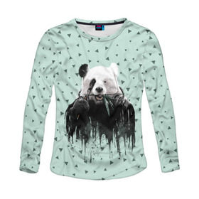 Женский лонгслив 3D с принтом Панда-художник в Санкт-Петербурге, 100% полиэстер | длинные рукава, круглый вырез горловины, полуприлегающий силуэт | animal | art | artist | bear | beast | design | panda | style | арт | дизайн | животное | зверь | кисть | краски | медведь | панда | стиль | художник