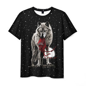 Мужская футболка 3D с принтом Серый волк в Санкт-Петербурге, 100% полиэфир | прямой крой, круглый вырез горловины, длина до линии бедер | Тематика изображения на принте: angry | animal | beast | heaven | moon | night | rage | sky | star | wild | wolf | волк | дикий | животное | звезды | зверь | злость | красная шапочка | луна | небеса | небо | ночь | сказка | ярость