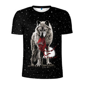 Мужская футболка 3D спортивная с принтом Серый волк в Санкт-Петербурге, 100% полиэстер с улучшенными характеристиками | приталенный силуэт, круглая горловина, широкие плечи, сужается к линии бедра | Тематика изображения на принте: angry | animal | beast | heaven | moon | night | rage | sky | star | wild | wolf | волк | дикий | животное | звезды | зверь | злость | красная шапочка | луна | небеса | небо | ночь | сказка | ярость