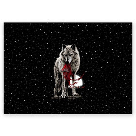 Поздравительная открытка с принтом Серый волк в Санкт-Петербурге, 100% бумага | плотность бумаги 280 г/м2, матовая, на обратной стороне линовка и место для марки
 | angry | animal | beast | heaven | moon | night | rage | sky | star | wild | wolf | волк | дикий | животное | звезды | зверь | злость | красная шапочка | луна | небеса | небо | ночь | сказка | ярость