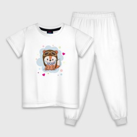 Детская пижама хлопок с принтом Лисёнок-пилот в Санкт-Петербурге, 100% хлопок |  брюки и футболка прямого кроя, без карманов, на брюках мягкая резинка на поясе и по низу штанин
 | животные