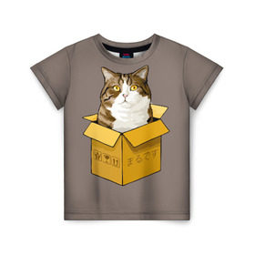 Детская футболка 3D с принтом Maru в Санкт-Петербурге, 100% гипоаллергенный полиэфир | прямой крой, круглый вырез горловины, длина до линии бедер, чуть спущенное плечо, ткань немного тянется | Тематика изображения на принте: cat | maru | коробка | кот в коробке | кот мару | котейка | кошка | мару | прикол