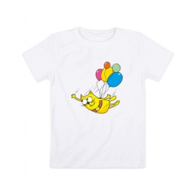 Детская футболка хлопок с принтом Кот на воздушных шарах в Санкт-Петербурге, 100% хлопок | круглый вырез горловины, полуприлегающий силуэт, длина до линии бедер | 