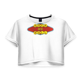 Женская футболка 3D укороченная с принтом Rock and Roll в Санкт-Петербурге, 100% полиэстер | круглая горловина, длина футболки до линии талии, рукава с отворотами | rock | гитара | музыка | рок