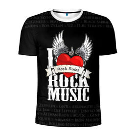 Мужская футболка 3D спортивная с принтом Rock Rules в Санкт-Петербурге, 100% полиэстер с улучшенными характеристиками | приталенный силуэт, круглая горловина, широкие плечи, сужается к линии бедра | Тематика изображения на принте: rock | гитара | музыка | рок
