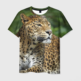 Мужская футболка 3D с принтом Леопард в Санкт-Петербурге, 100% полиэфир | прямой крой, круглый вырез горловины, длина до линии бедер | 