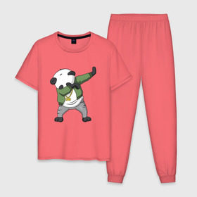 Мужская пижама хлопок с принтом Panda dab в Санкт-Петербурге, 100% хлопок | брюки и футболка прямого кроя, без карманов, на брюках мягкая резинка на поясе и по низу штанин
 | dab | dab n dance | panda dab | панда
