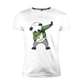 Мужская футболка премиум с принтом Panda dab в Санкт-Петербурге, 92% хлопок, 8% лайкра | приталенный силуэт, круглый вырез ворота, длина до линии бедра, короткий рукав | Тематика изображения на принте: dab | dab n dance | panda dab | панда