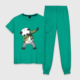 Женская пижама хлопок с принтом Panda dab в Санкт-Петербурге, 100% хлопок | брюки и футболка прямого кроя, без карманов, на брюках мягкая резинка на поясе и по низу штанин | dab | dab n dance | panda dab | панда