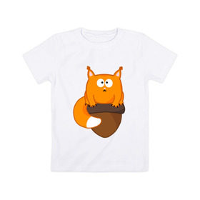 Детская футболка хлопок с принтом Белочка с орешком в Санкт-Петербурге, 100% хлопок | круглый вырез горловины, полуприлегающий силуэт, длина до линии бедер | Тематика изображения на принте: милый | орех