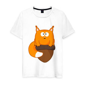 Мужская футболка хлопок с принтом Белочка с орешком в Санкт-Петербурге, 100% хлопок | прямой крой, круглый вырез горловины, длина до линии бедер, слегка спущенное плечо. | милый | орех