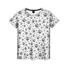 Женская футболка 3D с принтом Peace Symbol в Санкт-Петербурге, 100% полиэфир ( синтетическое хлопкоподобное полотно) | прямой крой, круглый вырез горловины, длина до линии бедер | love | peace | symbol | знак | любовь | мир | пацифик | пацифика | сигнал | символ | хиппи