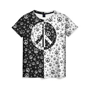 Женская футболка 3D с принтом Peace Symbol в Санкт-Петербурге, 100% полиэфир ( синтетическое хлопкоподобное полотно) | прямой крой, круглый вырез горловины, длина до линии бедер | love | peace | symbol | знак | любовь | мир | пацифик | пацифика | сигнал | символ | хиппи