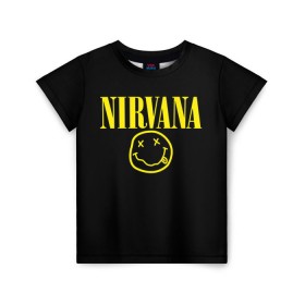 Детская футболка 3D с принтом Nirvana в Санкт-Петербурге, 100% гипоаллергенный полиэфир | прямой крой, круглый вырез горловины, длина до линии бедер, чуть спущенное плечо, ткань немного тянется | Тематика изображения на принте: curt | nirvana | кобейн | курт | нирвана