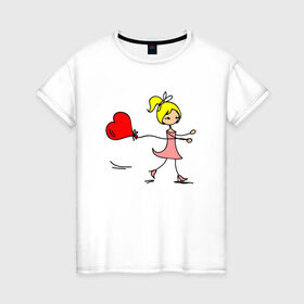 Женская футболка хлопок с принтом Девочка с шариком в Санкт-Петербурге, 100% хлопок | прямой крой, круглый вырез горловины, длина до линии бедер, слегка спущенное плечо | 