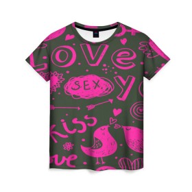 Женская футболка 3D с принтом Valentine`s day в Санкт-Петербурге, 100% полиэфир ( синтетическое хлопкоподобное полотно) | прямой крой, круглый вырез горловины, длина до линии бедер | love | valentines day | любовь | надписи | паттерн