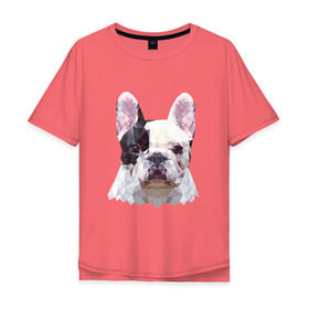 Мужская футболка хлопок Oversize с принтом Низкополигональный пёс в Санкт-Петербурге, 100% хлопок | свободный крой, круглый ворот, “спинка” длиннее передней части | пес | полигон | французский бульдог