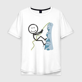 Мужская футболка хлопок Oversize с принтом Скалолаз в Санкт-Петербурге, 100% хлопок | свободный крой, круглый ворот, “спинка” длиннее передней части | Тематика изображения на принте: бытие | дело | жизнь | занятие | космос | любовь | мир | природа | профессия | человек