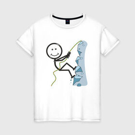 Женская футболка хлопок с принтом Скалолаз в Санкт-Петербурге, 100% хлопок | прямой крой, круглый вырез горловины, длина до линии бедер, слегка спущенное плечо | бытие | дело | жизнь | занятие | космос | любовь | мир | природа | профессия | человек