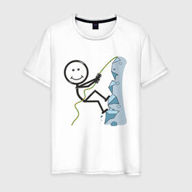 Мужская футболка хлопок с принтом Скалолаз в Санкт-Петербурге, 100% хлопок | прямой крой, круглый вырез горловины, длина до линии бедер, слегка спущенное плечо. | бытие | дело | жизнь | занятие | космос | любовь | мир | природа | профессия | человек