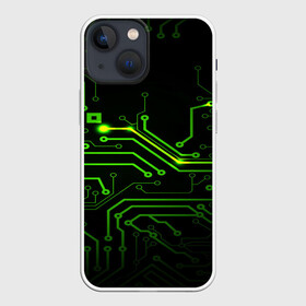 Чехол для iPhone 13 mini с принтом Tehnology в Санкт-Петербурге,  |  | зеленый | микросхема | черный