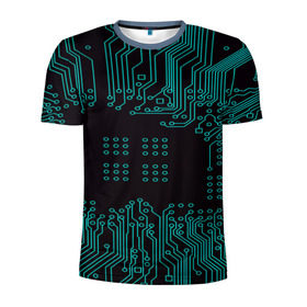 Мужская футболка 3D спортивная с принтом Electronics в Санкт-Петербурге, 100% полиэстер с улучшенными характеристиками | приталенный силуэт, круглая горловина, широкие плечи, сужается к линии бедра | кибер | микросхема | черный