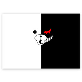 Поздравительная открытка с принтом Monokuma в Санкт-Петербурге, 100% бумага | плотность бумаги 280 г/м2, матовая, на обратной стороне линовка и место для марки
 | danganronpa | monokuma | данганронпа