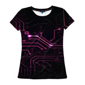 Женская футболка 3D с принтом Материнская плата в Санкт-Петербурге, 100% полиэфир ( синтетическое хлопкоподобное полотно) | прямой крой, круглый вырез горловины, длина до линии бедер | кибер | схема | черный