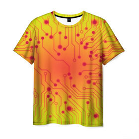 Мужская футболка 3D с принтом Нано Технологии в Санкт-Петербурге, 100% полиэфир | прямой крой, круглый вырез горловины, длина до линии бедер | Тематика изображения на принте: желтый | кибер | микросхема | оранжевый