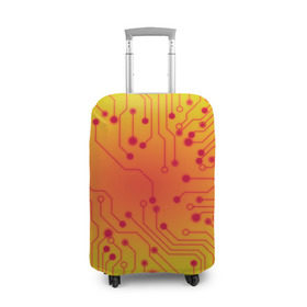 Чехол для чемодана 3D с принтом Нано Технологии в Санкт-Петербурге, 86% полиэфир, 14% спандекс | двустороннее нанесение принта, прорези для ручек и колес | желтый | кибер | микросхема | оранжевый