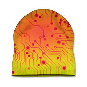Шапка 3D с принтом Нано Технологии в Санкт-Петербурге, 100% полиэстер | универсальный размер, печать по всей поверхности изделия | желтый | кибер | микросхема | оранжевый