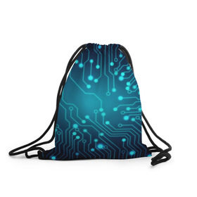 Рюкзак-мешок 3D с принтом SkyNet в Санкт-Петербурге, 100% полиэстер | плотность ткани — 200 г/м2, размер — 35 х 45 см; лямки — толстые шнурки, застежка на шнуровке, без карманов и подкладки | бирюзовый | кибер | микросхема | яркий