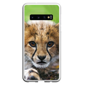 Чехол для Samsung Galaxy S10 с принтом Котёнок гепарда в Санкт-Петербурге, Силикон | Область печати: задняя сторона чехла, без боковых панелей | гепард | дикая кошка | котёнок | кошка | лев | природа | тигр | хищник | ягуар