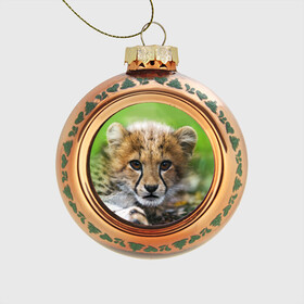 Стеклянный ёлочный шар с принтом Котёнок гепарда в Санкт-Петербурге, Стекло | Диаметр: 80 мм | гепард | дикая кошка | котёнок | кошка | лев | природа | тигр | хищник | ягуар