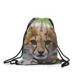 Рюкзак-мешок 3D с принтом Котёнок гепарда в Санкт-Петербурге, 100% полиэстер | плотность ткани — 200 г/м2, размер — 35 х 45 см; лямки — толстые шнурки, застежка на шнуровке, без карманов и подкладки | гепард | дикая кошка | котёнок | кошка | лев | природа | тигр | хищник | ягуар