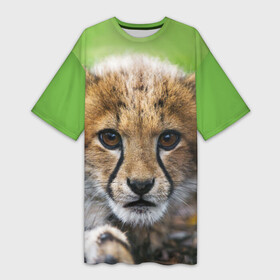 Платье-футболка 3D с принтом Котёнок гепарда в Санкт-Петербурге,  |  | гепард | дикая кошка | котёнок | кошка | лев | природа | тигр | хищник | ягуар