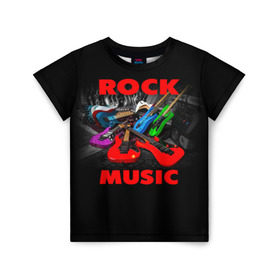 Детская футболка 3D с принтом Rock music в Санкт-Петербурге, 100% гипоаллергенный полиэфир | прямой крой, круглый вырез горловины, длина до линии бедер, чуть спущенное плечо, ткань немного тянется | Тематика изображения на принте: гитара | музыка | рок | рокер | электрогитара