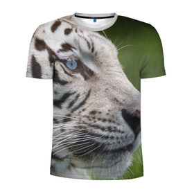 Мужская футболка 3D спортивная с принтом Белый тигр в Санкт-Петербурге, 100% полиэстер с улучшенными характеристиками | приталенный силуэт, круглая горловина, широкие плечи, сужается к линии бедра | абессинкая | домашние | животные | кот | котенок | кошка | порода | сиамская | тигр | хищник